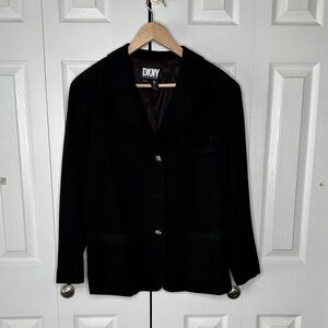 DKNY Vintage Donna Karen Wool Women's 14 Button Front Blazer Pocket Details EUC
